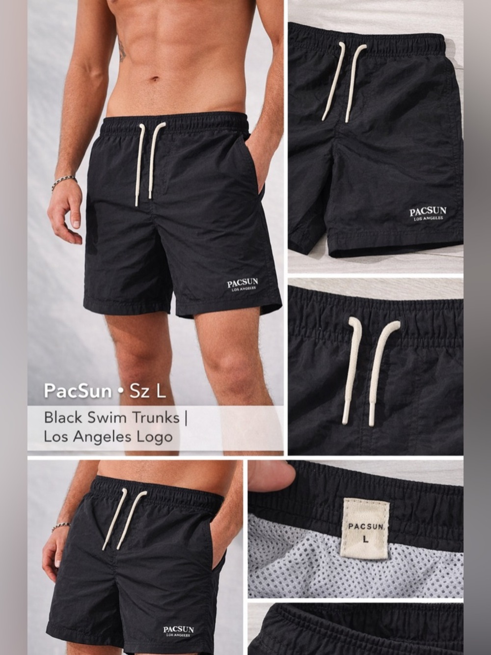 PacSun Black Swim Trunks Sz L | Clean Minimal | LA Logo